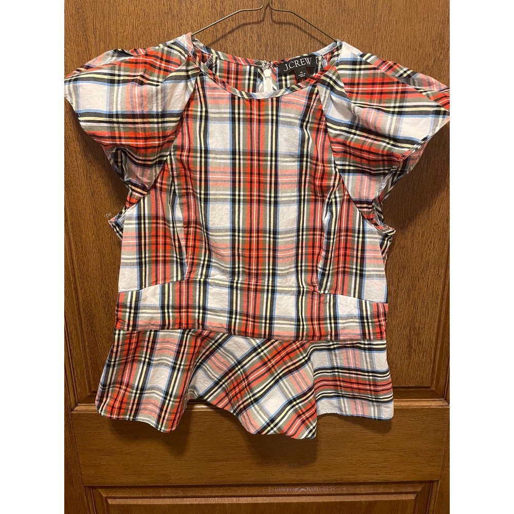 J.Crew Snowy Stewart Tartan Plaid Peplum Top Women's Size 4 Cap Sleeve Blouse